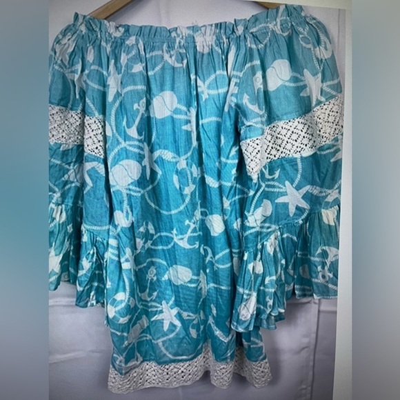 Macbeth Collection Womens Off Shoulder Crochet Floral Bell Sleeve Top Sz S New - Picture 1 of 9